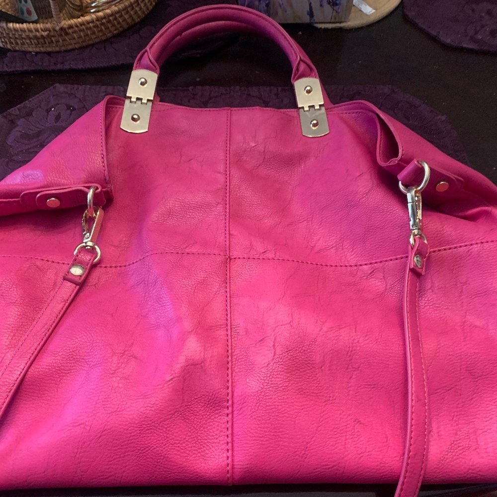 Hot Pink Handle Tote with gold accents